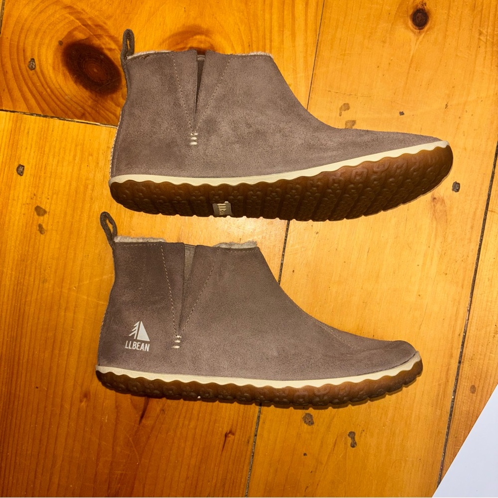 L.L.Bean Shearling Lined Ankle Boots Size 8 Brown Suede Slip On Winter